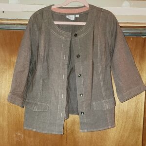 Denim&Co Brown And Pink Blazer And Capri Set